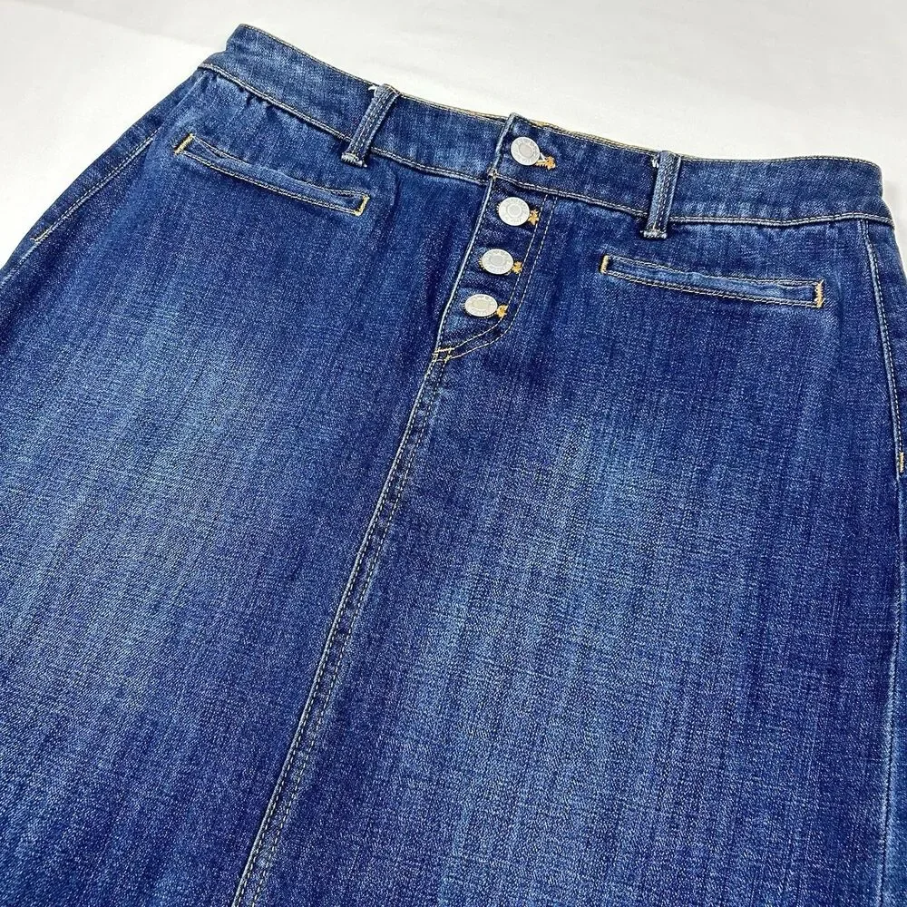 Talbots Dark Denim Jean Skirt Women's Size 8 Button Fly Dark Wash Casual Boho